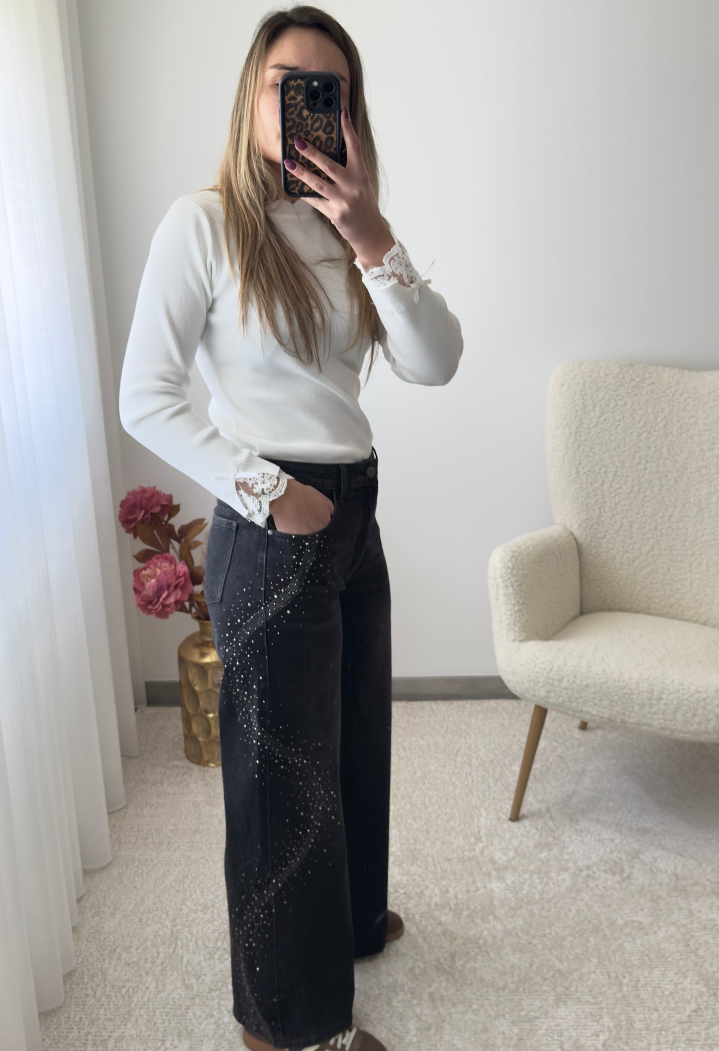 Camisola renda manga