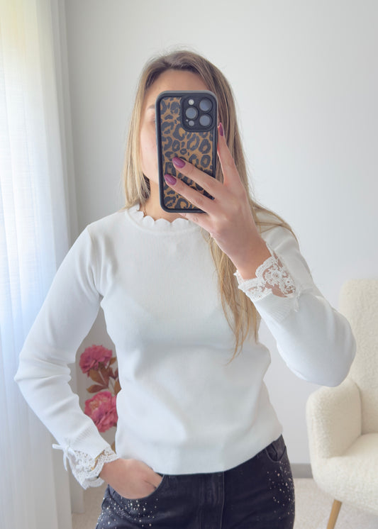 Camisola renda manga