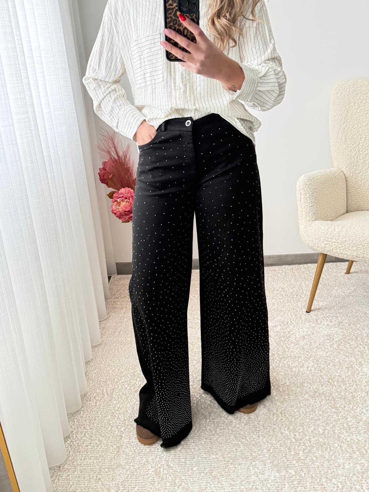 Jeans Wide Leg Brilhos